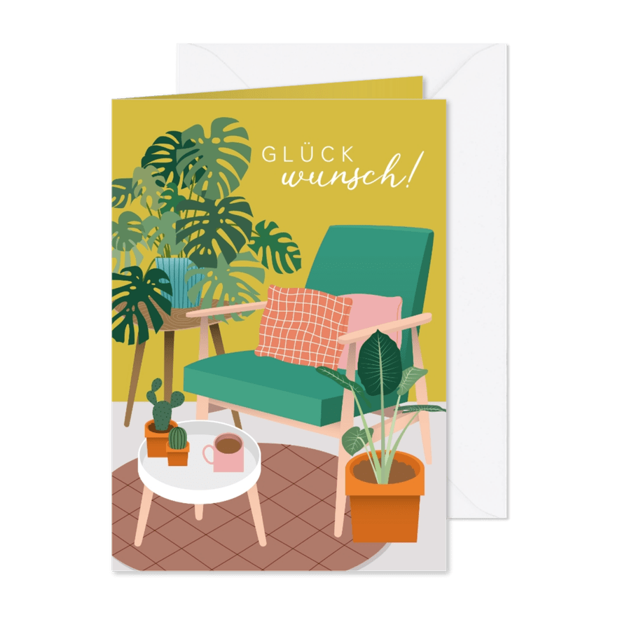Glückwunschkarte neue Wohnung Vintagelook - Karteneindruck