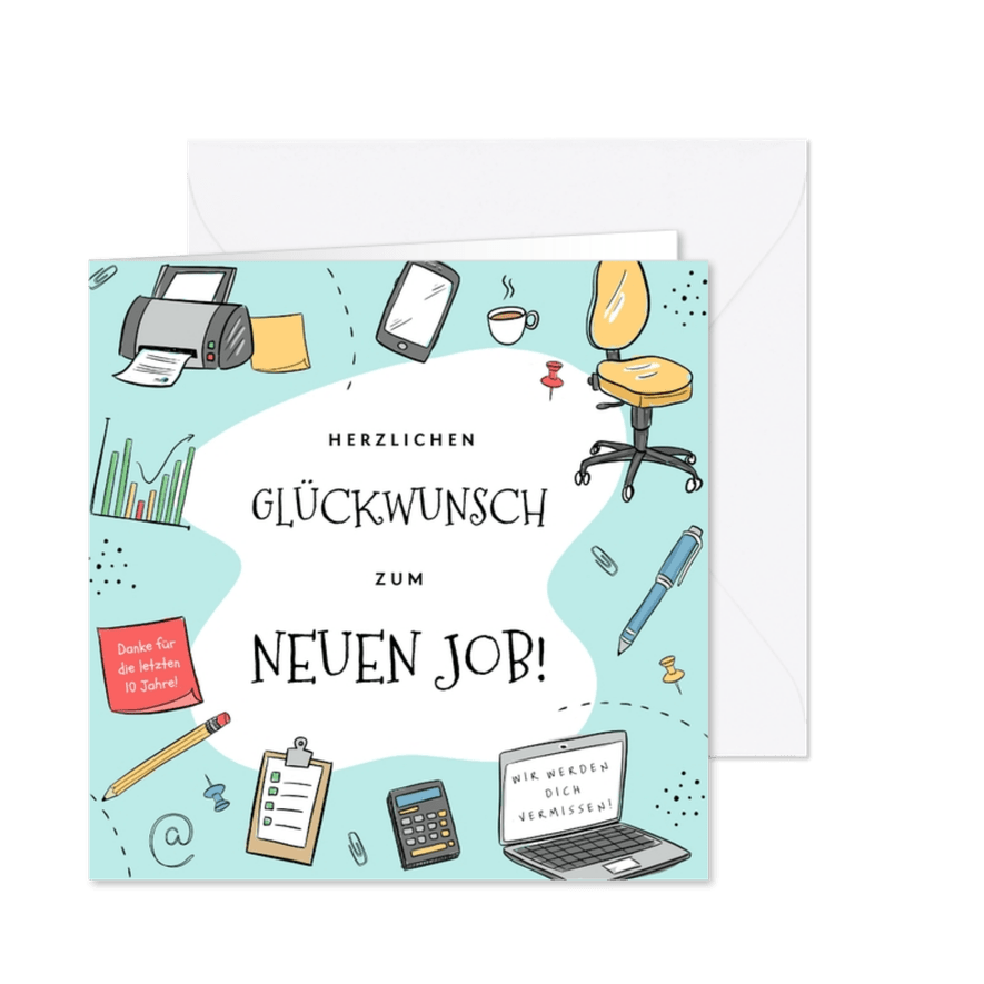 Glückwunschkarte Neuer Job blaue Scribbles - Karteneindruck