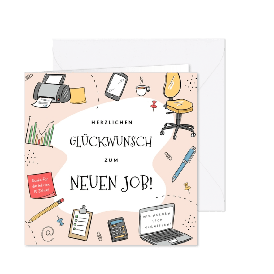 Glückwunschkarte Neuer Job rosa Scribbles - Karteneindruck