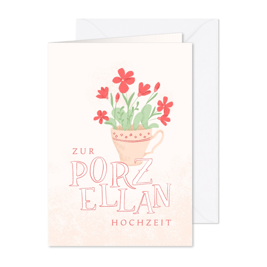 Glückwunschkarte Porzellanhochzeit Tasse mit Blumen - Karteneindruck