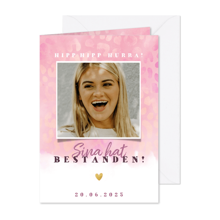 Glückwunschkarte rosa mit Foto und Tierprint - Karteneindruck