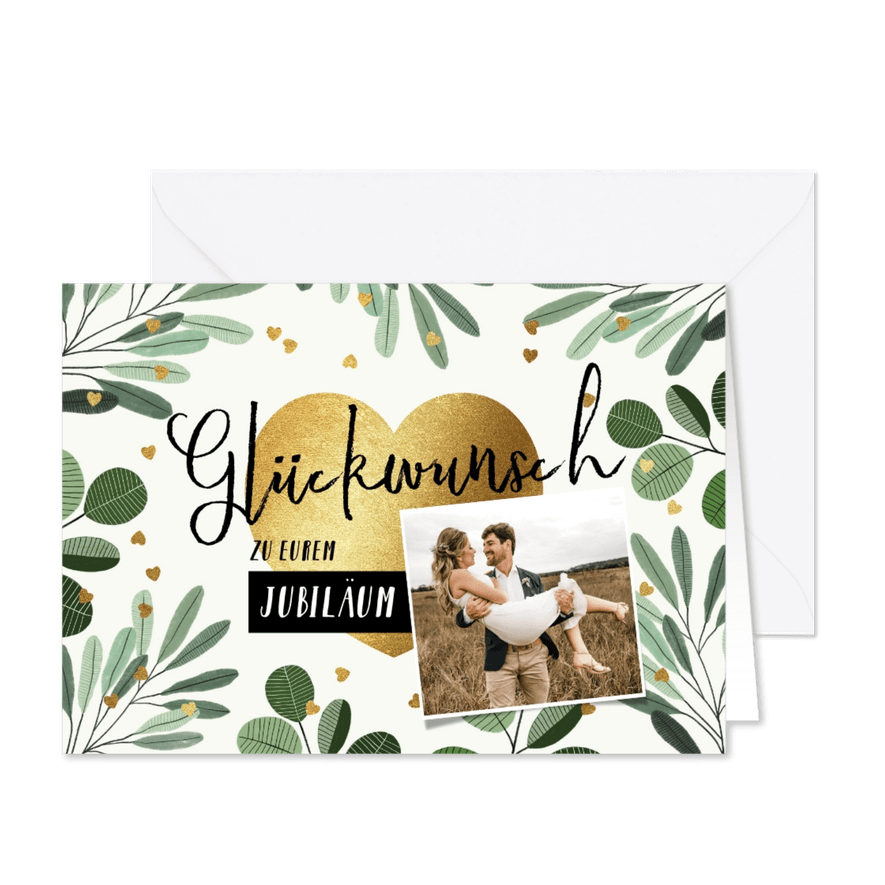Glückwunschkarte Rosenhochzeit Foto und Herz - Karteneindruck