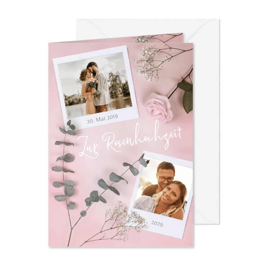 Glückwunschkarte Rosenhochzeit Rose & Fotocollage - Karteneindruck