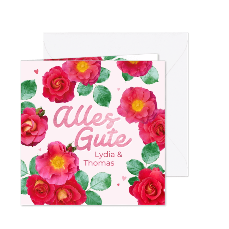Glückwunschkarte rote Rosen Hochzeit / Hochzeitsjubiläum - Karteneindruck