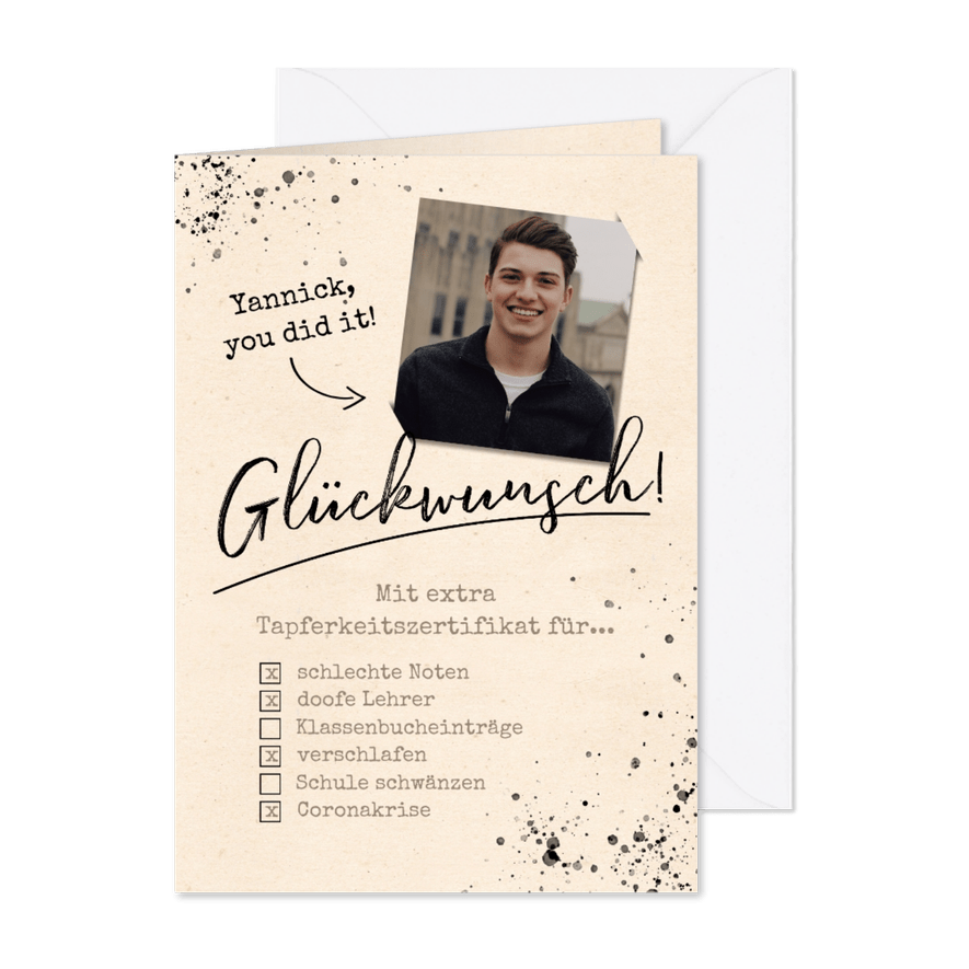 Glückwunschkarte Schulabschluss eigenes Foto - Karteneindruck