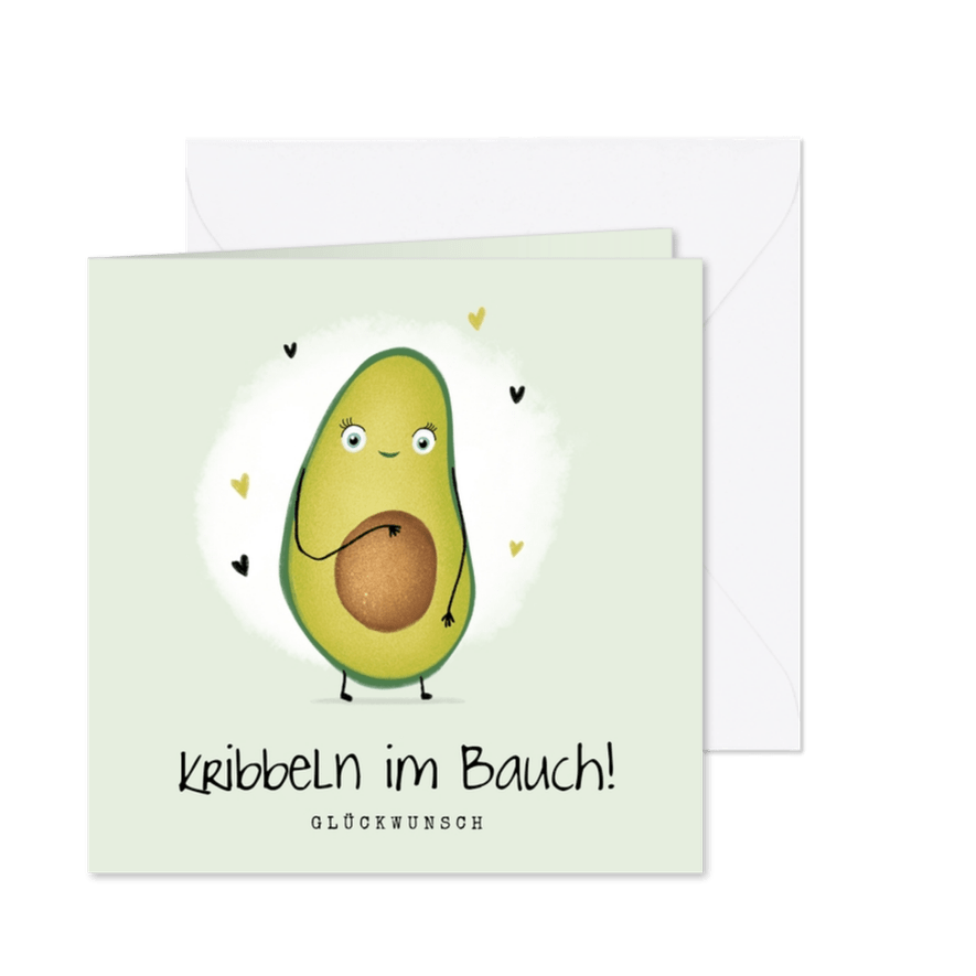 Glückwunschkarte Schwangerschaft Kribbeln im Bauch Avocado - Karteneindruck