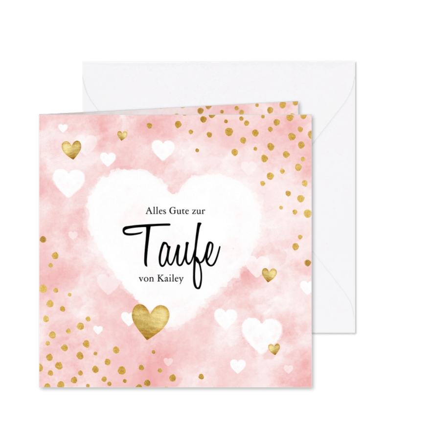Glückwunschkarte Taufe Herzen rosa - Karteneindruck