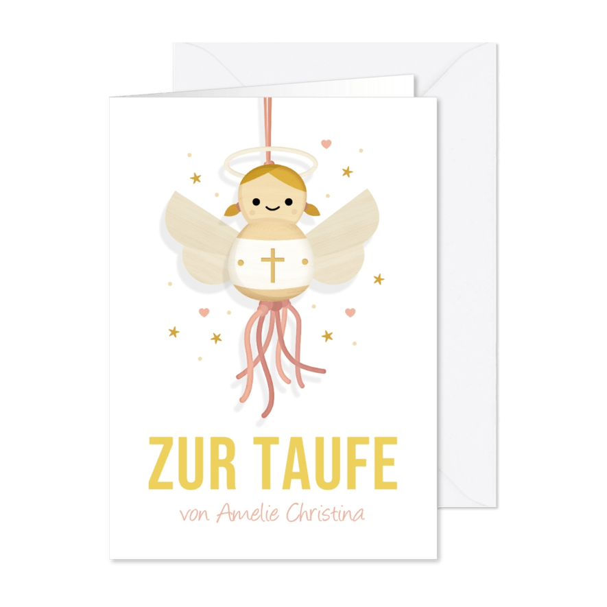 Glückwunschkarte Taufe rosa Glückspüppchen/Engel - Karteneindruck
