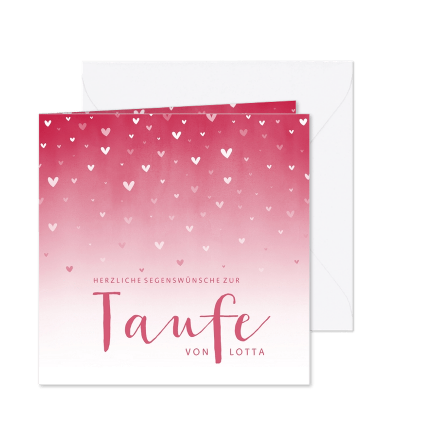 Glückwunschkarte Taufe rosa Herzen - Karteneindruck