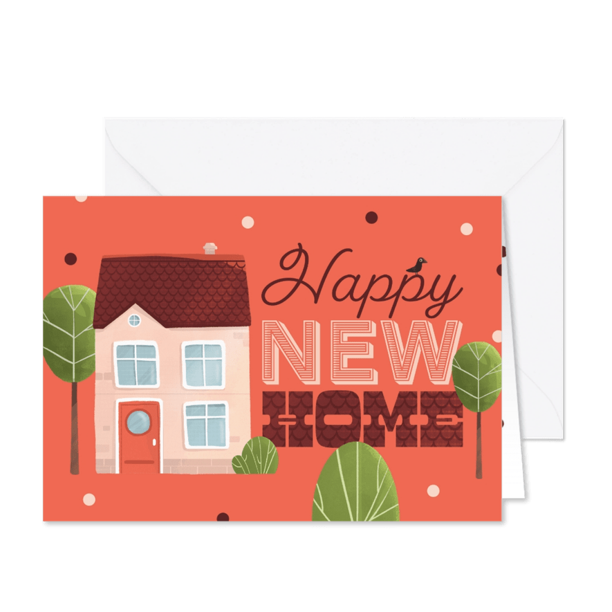 Glückwunschkarte Umzug Haus & Bäume 'Happy New Home' - Karteneindruck