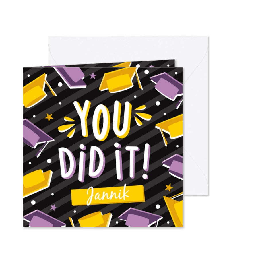 Glückwunschkarte 'You did it' mit Name auf Schwarz - Karteneindruck