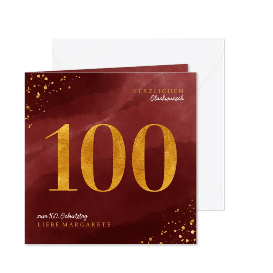 Glückwunschkarte zum 100. Geburtstag Goldzahl - Karteneindruck