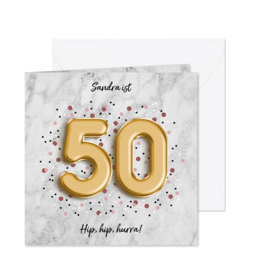 Glückwunschkarte zum 50. Geburtstag Marmor & goldene 50 - Karteneindruck