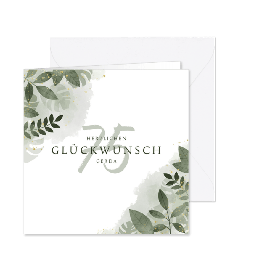 Glückwunschkarte zum Geburtstag Blaetter & Wasserfarbe - Karteneindruck