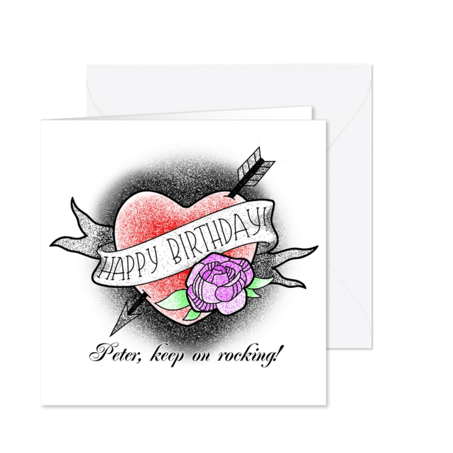 Glückwunschkarte zum Geburtstag Herz-Tattoo - Karteneindruck