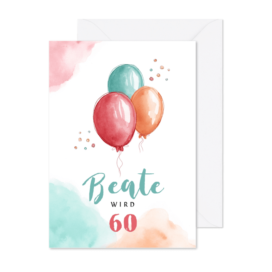 Glückwunschkarte zum Geburtstag mit bunten Luftballons - Karteneindruck