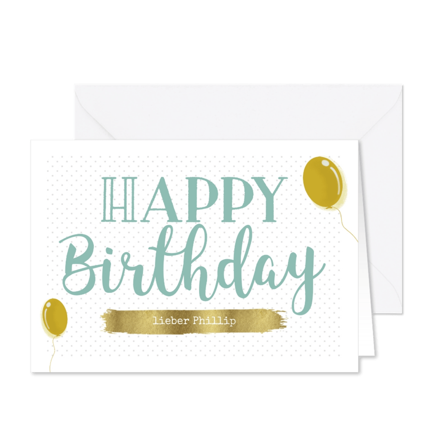 Glückwunschkarte zum Geburtstag mit Punkten und Goldlook - Karteneindruck