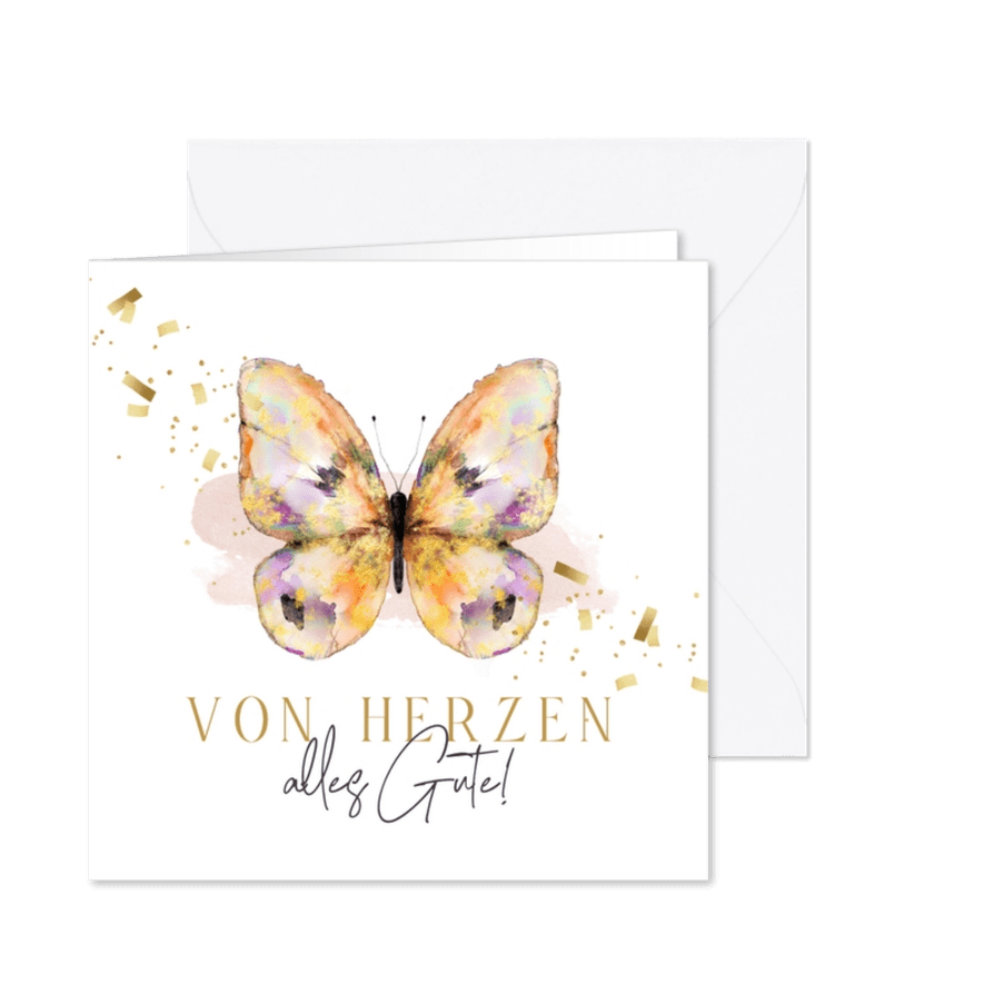 Glückwunschkarte zum Geburtstag Schmetterling Aquarell - Karteneindruck