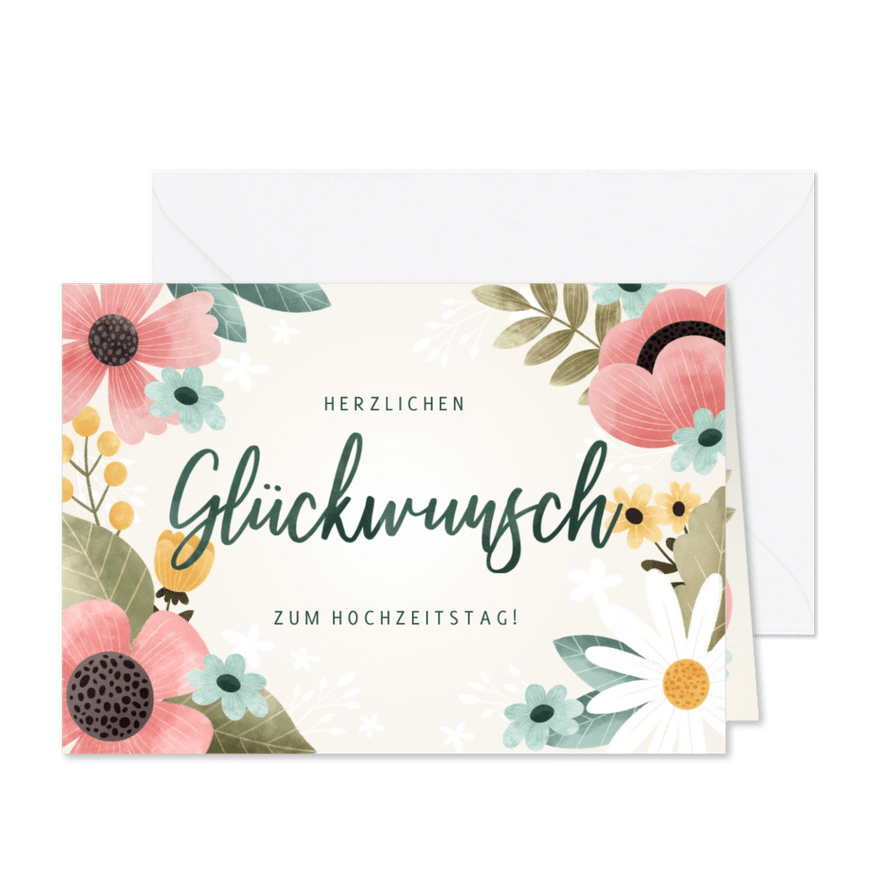 Glückwunschkarte zum Hochzeitstag Blumen - Karteneindruck