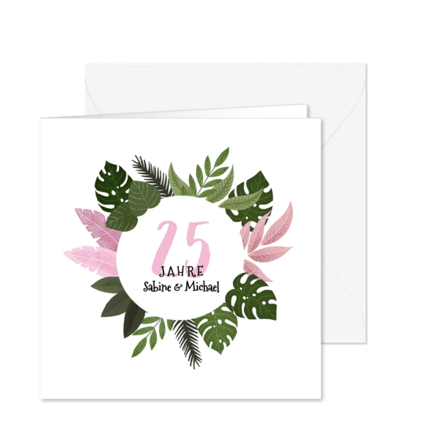 Glückwunschkarte zum Hochzeitstag mit Foto & Pflanzen - Karteneindruck