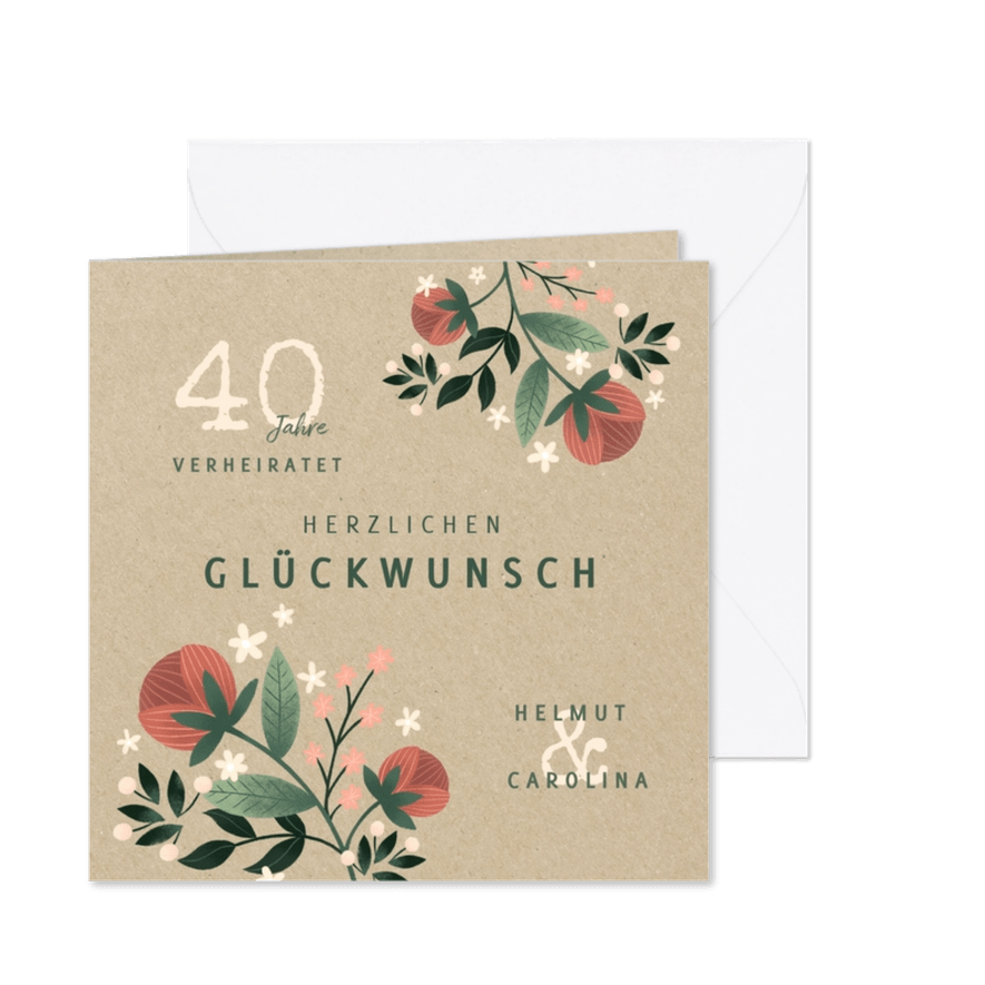 Glückwunschkarte zum Jubiläum mit Blumen & Pflanzen - Karteneindruck