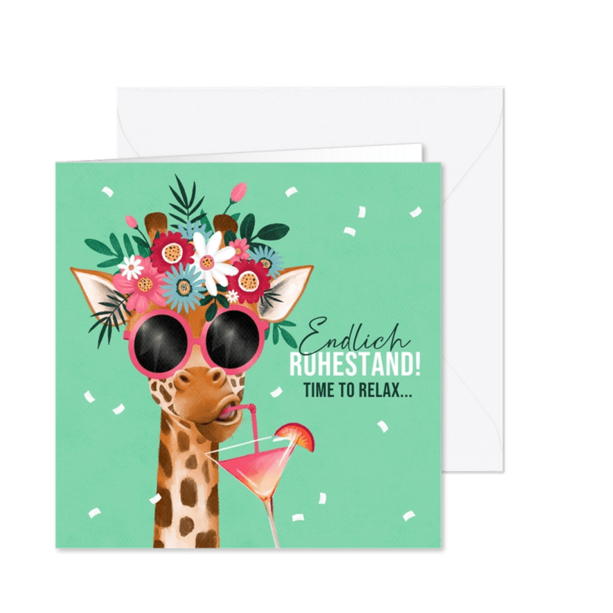 Glückwunschkarte zum Ruhestand Coole Giraffe - Karteneindruck