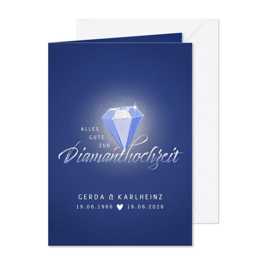 Glückwunschkarte zur Diamanthochzeit mit Diamant - Karteneindruck
