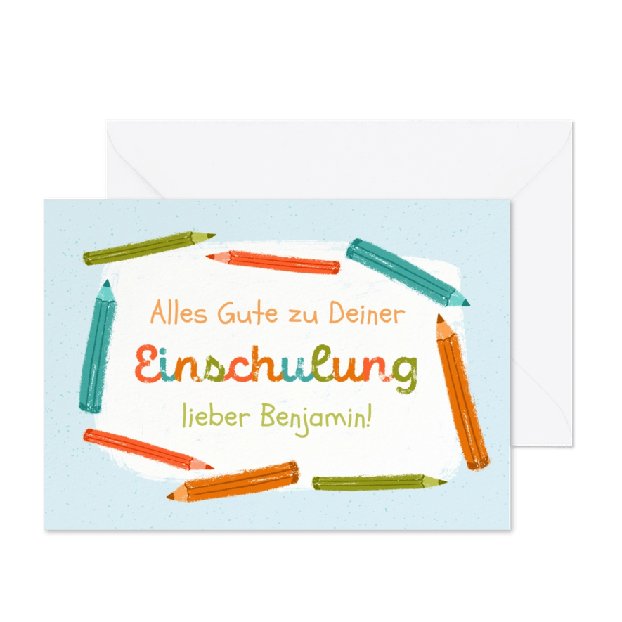 Glückwunschkarte zur Einschulung Buntstifte - Karteneindruck