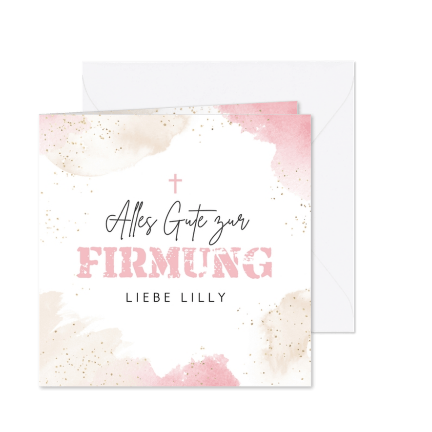 Glückwunschkarte zur Firmung rosa Aquarell - Karteneindruck