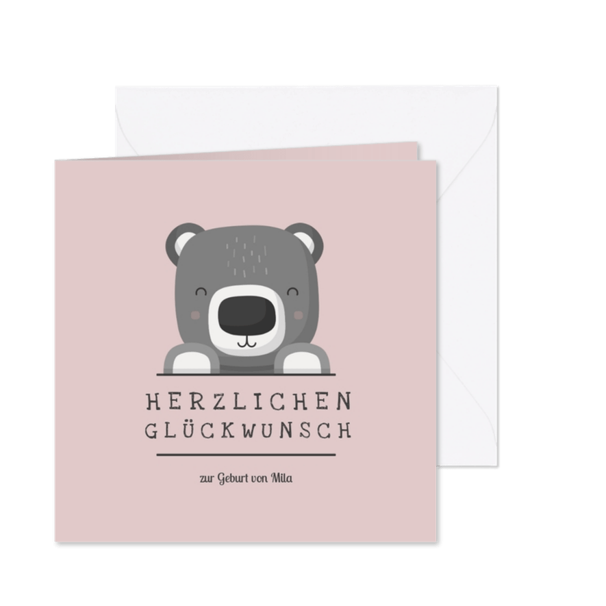 Glückwunschkarte zur Geburt Bär rosa - Karteneindruck