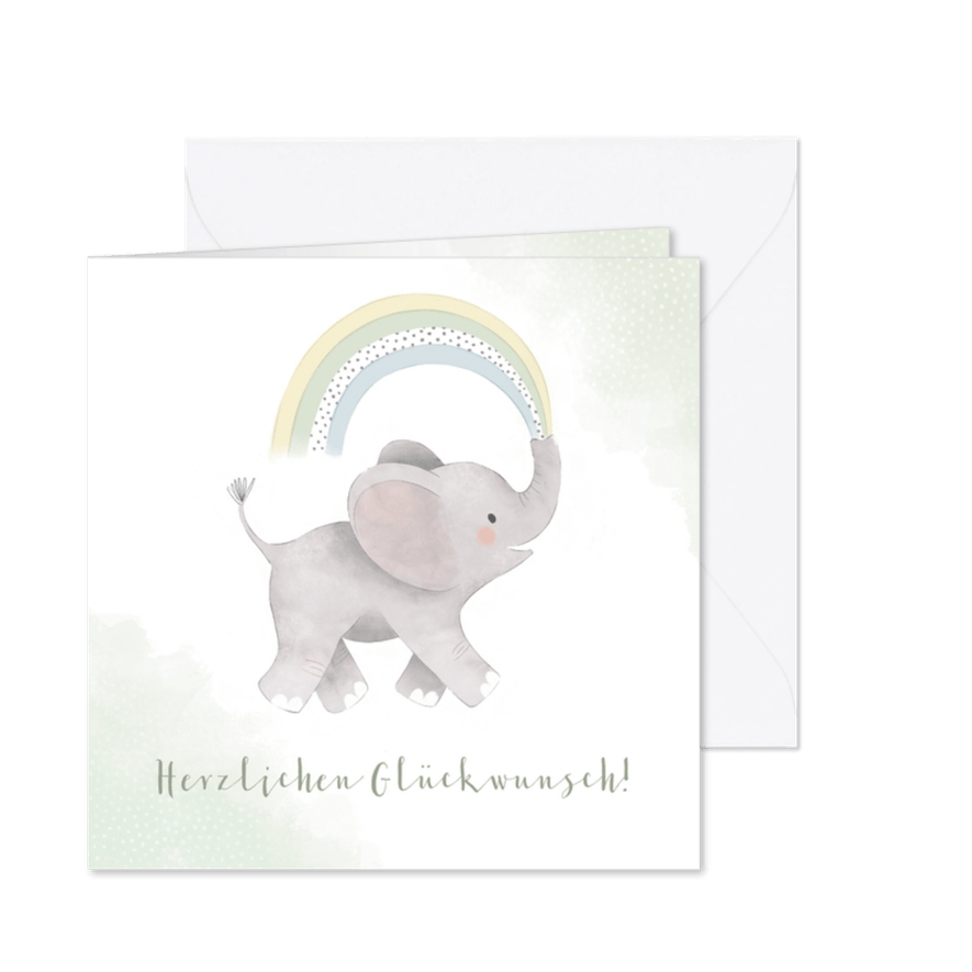 Glückwunschkarte zur Geburt Elefant grün - Karteneindruck