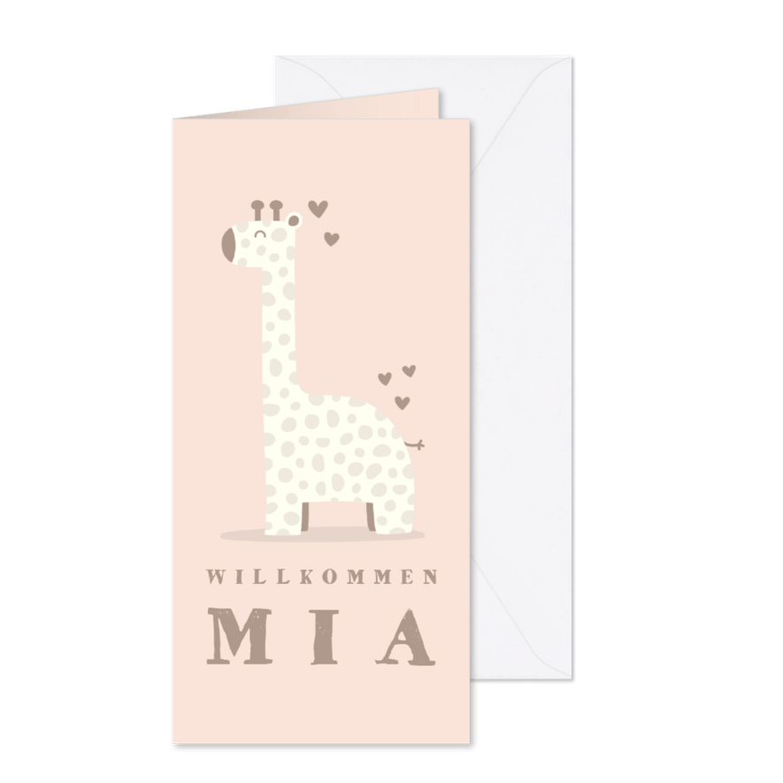 Glückwunschkarte zur Geburt Giraffe rosa Willkommen - Karteneindruck