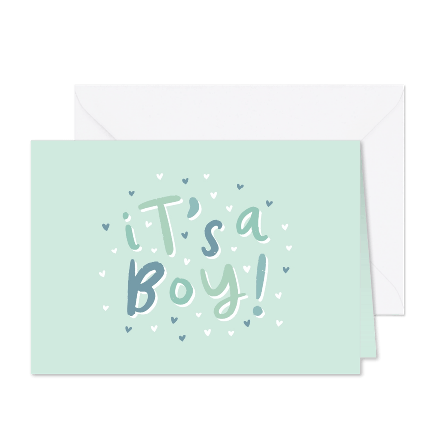 Glückwunschkarte zur Geburt 'it's a boy!' grün - Karteneindruck