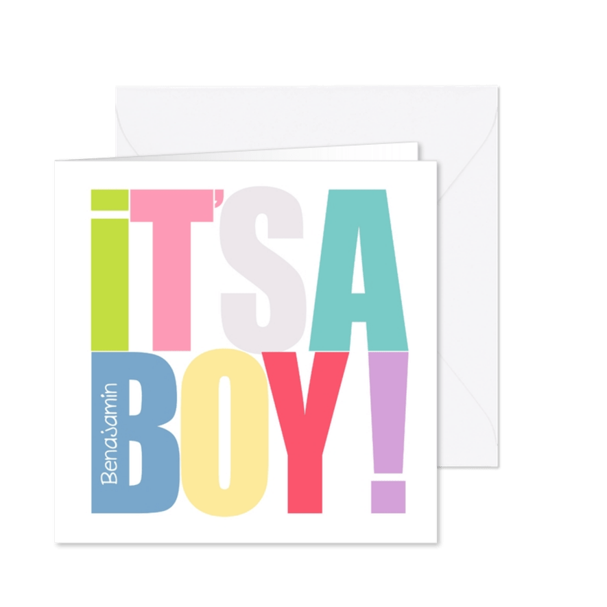 Glückwunschkarte zur Geburt It's a boy Typografie - Karteneindruck