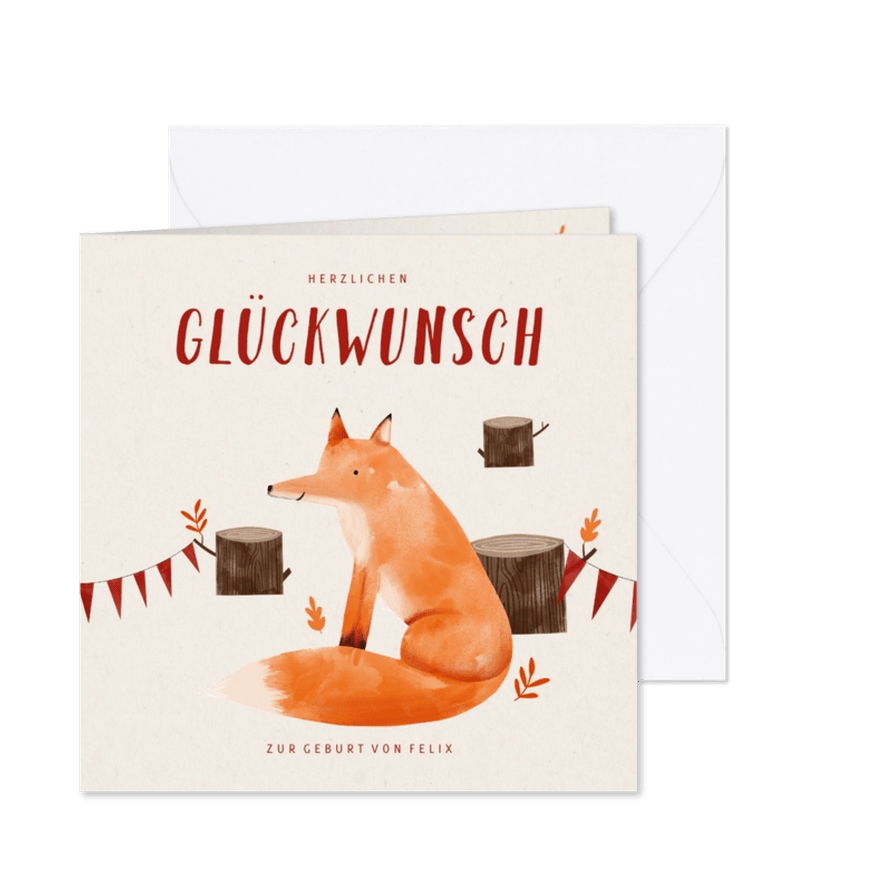 Glückwunschkarte zur Geburt kleiner Fuchs - Karteneindruck