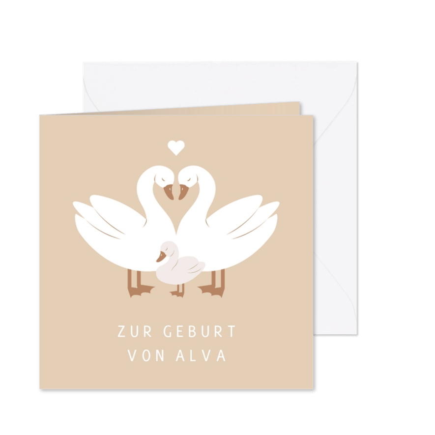 Glückwunschkarte zur Geburt Schwäne beige - Karteneindruck