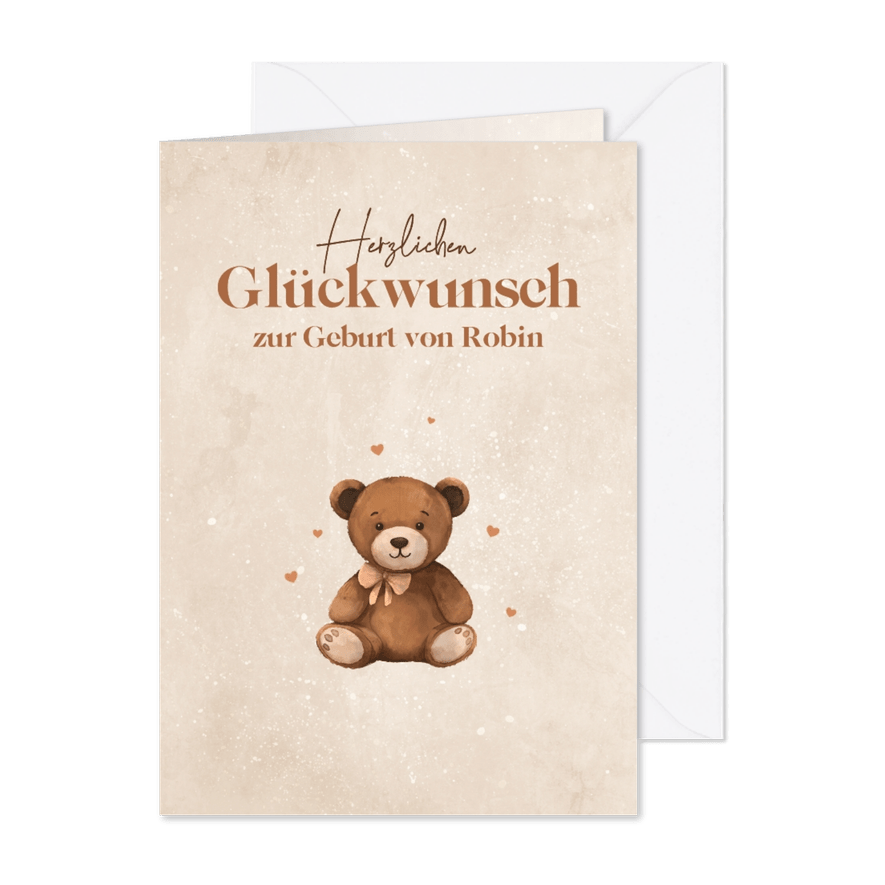 Glückwunschkarte zur Geburt Teddybär - Karteneindruck