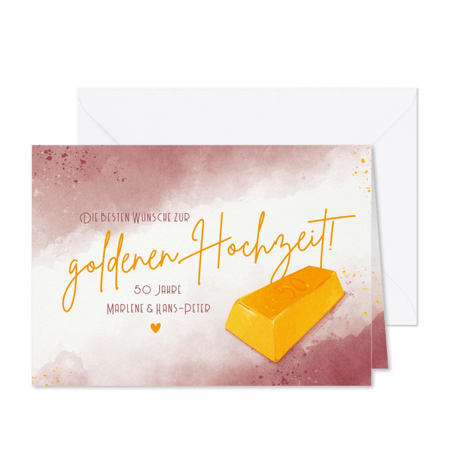 Glückwunschkarte zur goldenen Hochzeit Goldbarren - Karteneindruck
