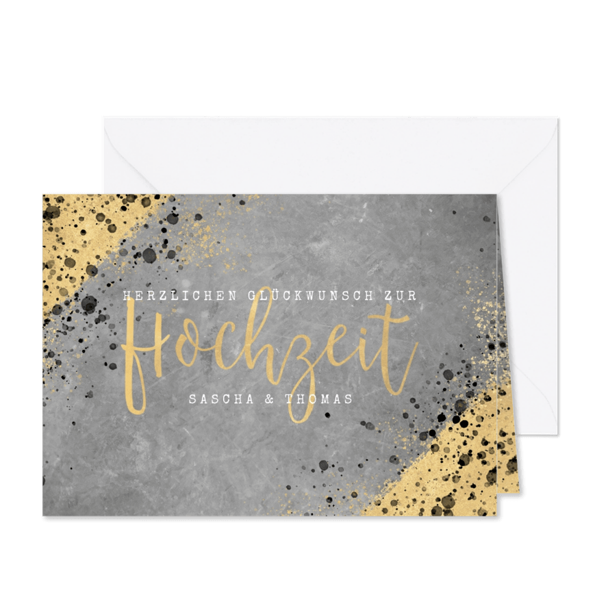 Glückwunschkarte zur Hochzeit Beton und Goldlook - Karteneindruck