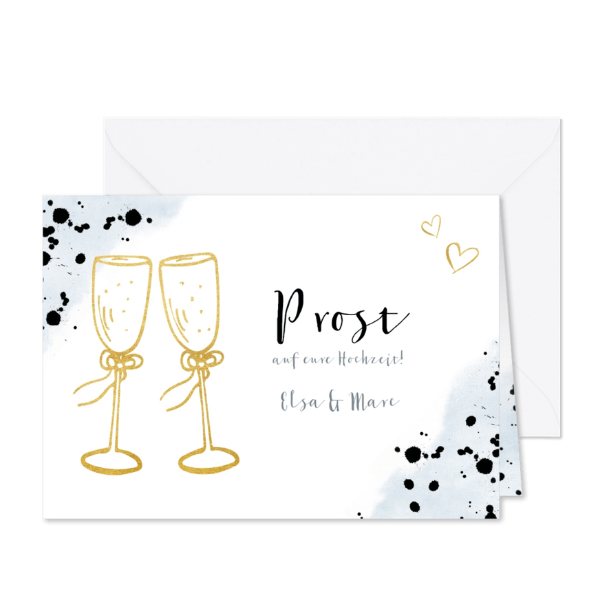 Glückwunschkarte zur Hochzeit mit Champagnergläsern - Karteneindruck

