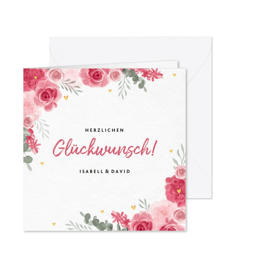 Glückwunschkarte zur Hochzeit rosa Rosen - Karteneindruck