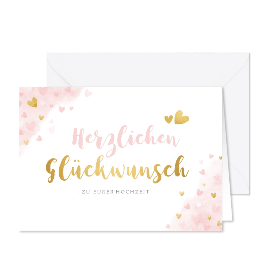 Glückwunschkarte zur Hochzeit Rosa und Gold - Karteneindruck