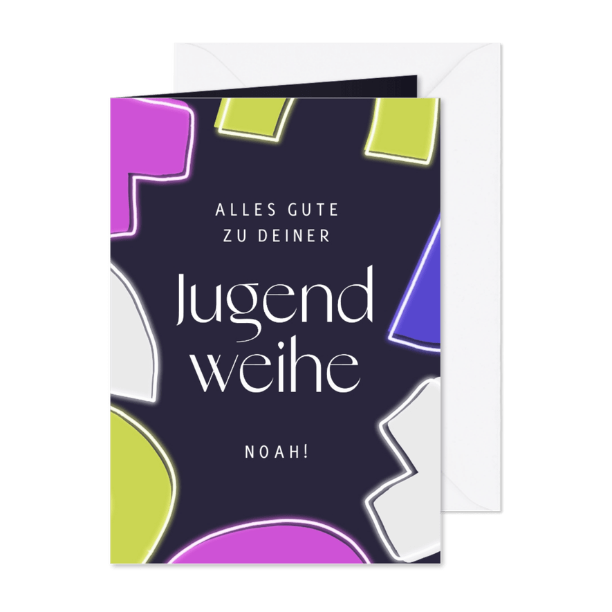 Glückwunschkarte zur Jugendweihe Formen in Neonlook - Karteneindruck