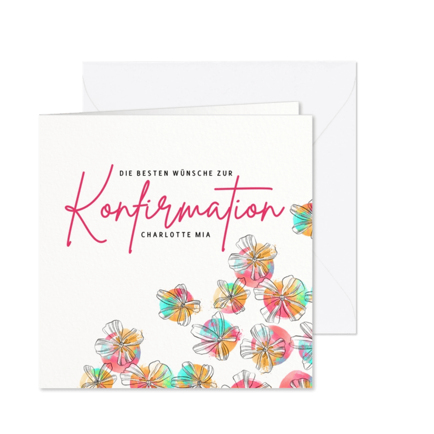 Glückwunschkarte zur Konfirmation Aquarell Blüten - Karteneindruck
