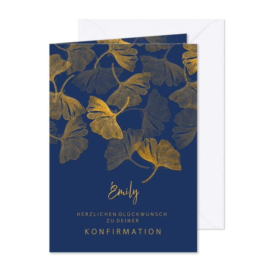 Glückwunschkarte zur Konfirmation Ginkgoblätter - Karteneindruck