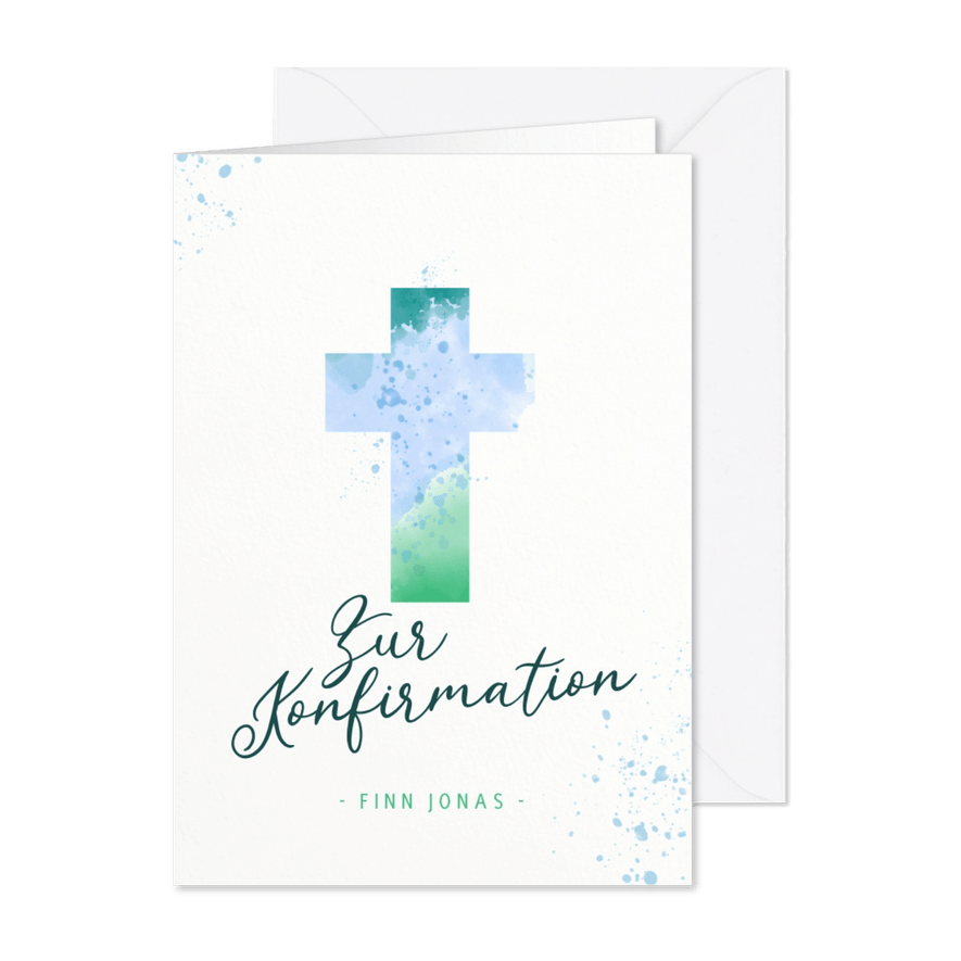 Glückwunschkarte zur Konfirmation Kreuz Aquarell - Karteneindruck