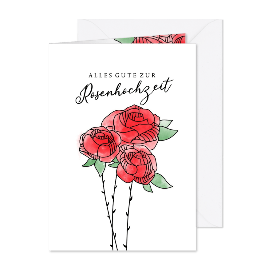 Glückwunschkarte zur Rosenhochzeit rote Rosen - Karteneindruck