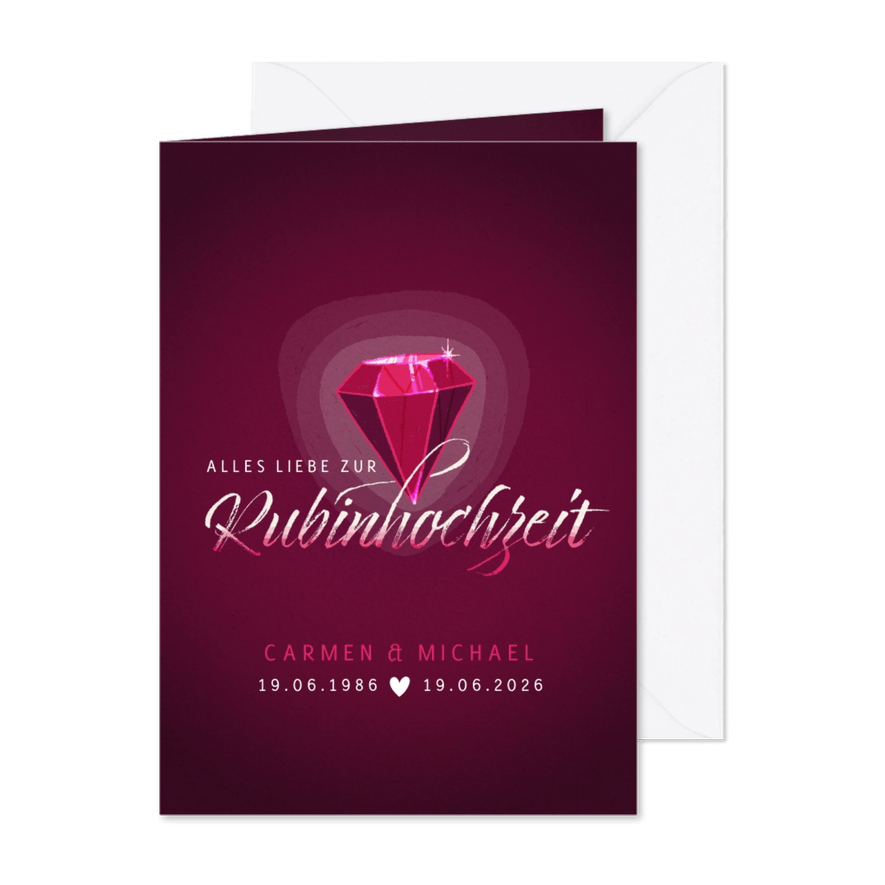 Glückwunschkarte zur Rubinhochzeit - Karteneindruck