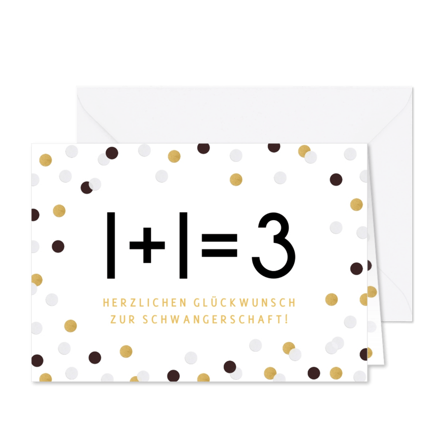 Glückwunschkarte zur Schwangerschaft 1+1=3 - Karteneindruck