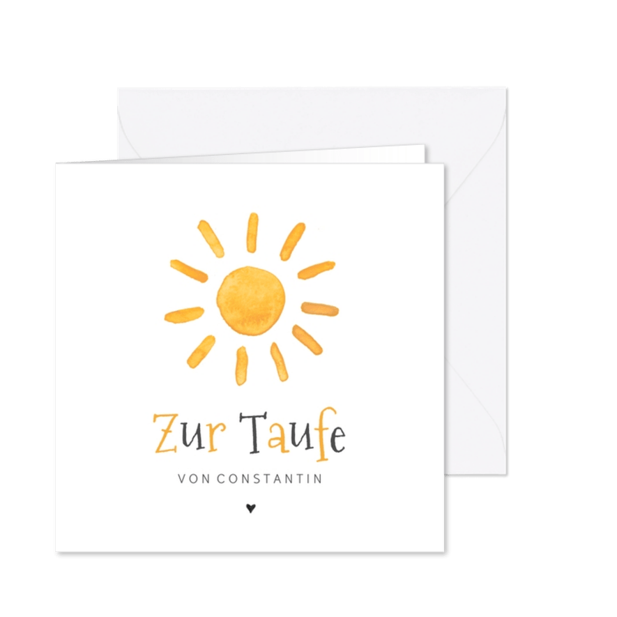 Glückwunschkarte zur Taufe mit Sonne - Karteneindruck